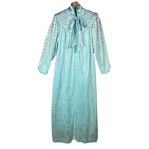 Vintage Christian Dior Housecoat Size Small Long Robe Nightgown Light Cyan Teal